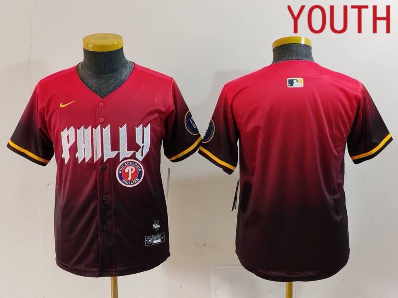 Youth Philadelphia Phillies Blank Red City Edition 2024 Nike MLB Jersey style 2->youth mlb jersey->Youth Jersey
